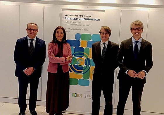 El consejero de Economía, Luis Alberto Marín, junto con sus homólogos de Galicia, Miguel Corgos, Valencia, Ruth Merino y Castilla la Mancha, Juan Alfonso Ruiz.