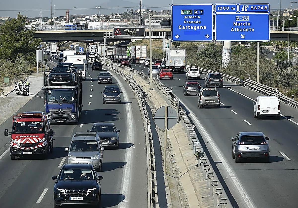 La autovía A-7, a la altura de la Nueva Condomina, en una imagen de archivo.