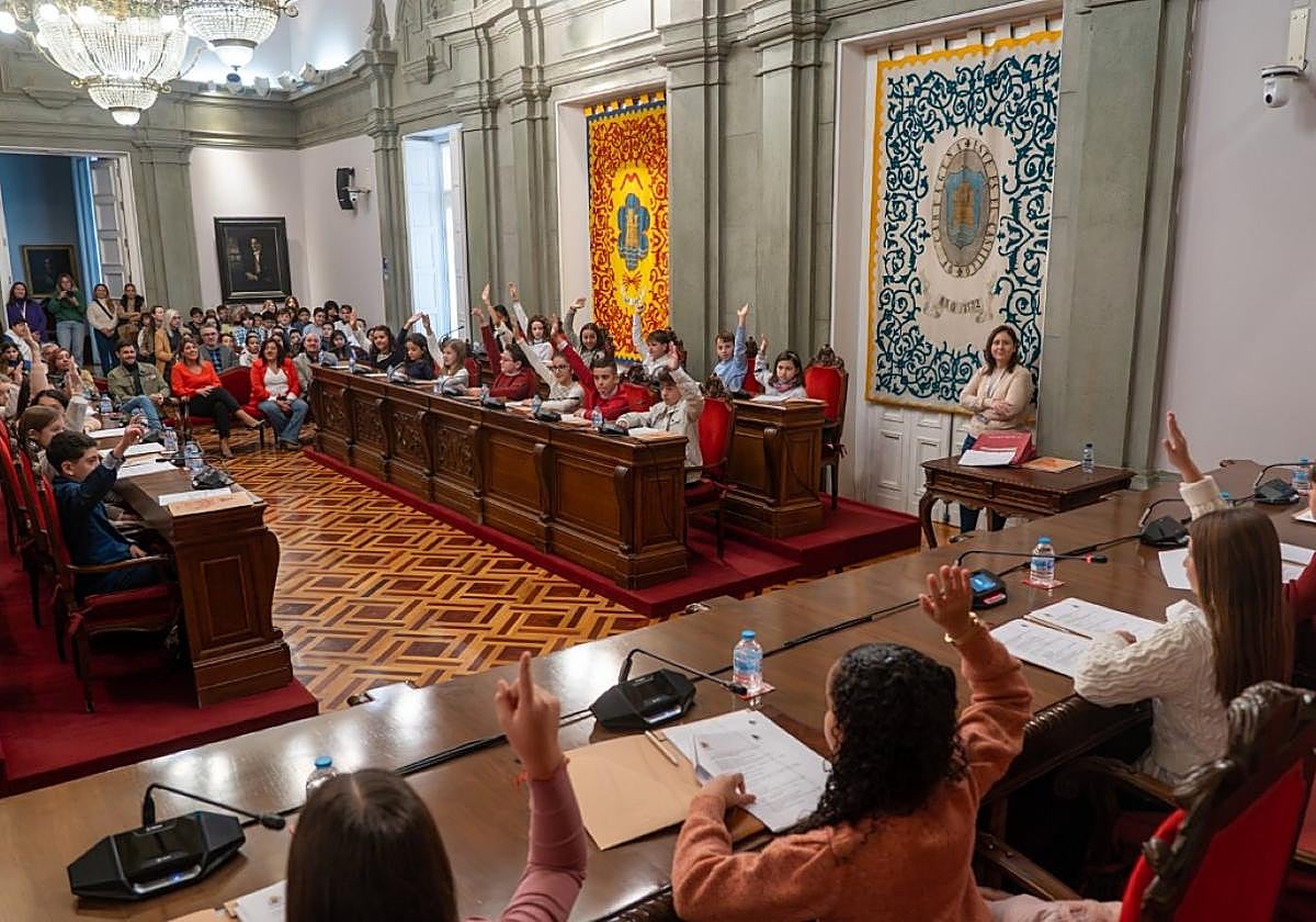 Los alumnos durante el Pleno celebrado en el Palacio Consistorial.