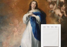 Muestra del Pantone 11-4201 TCX Cloud Dancer sobre la Inmaculada Concepción de los Venerables, Murillo (1660 1665).