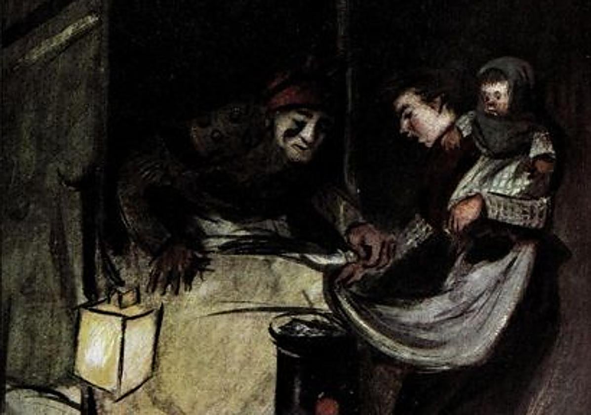 Castañeras asando castañas en la calle.