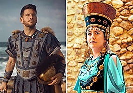 Ángel Celdrán, quien encarna a Aníbal Barca, y Jenifer Villalba, que repite como Himilce.