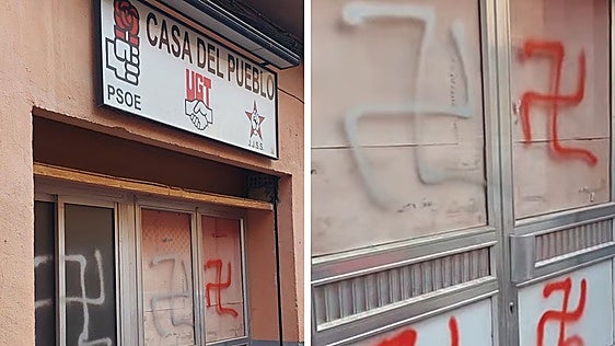 La sede del PSOE y UGT en Cehegín amanece con la fachada llena de pintadas nazis