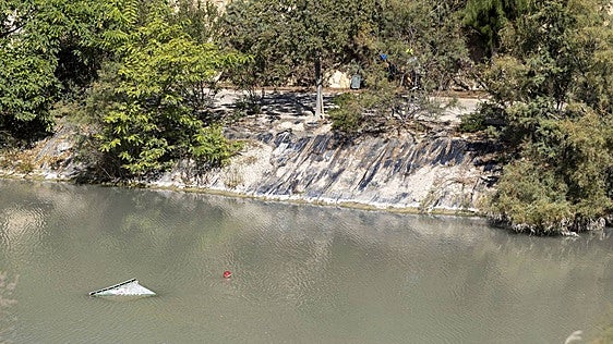 No es una nueva escultura en el Segura: un contenedor espera más de dos semanas que lo retiren del río en Murcia