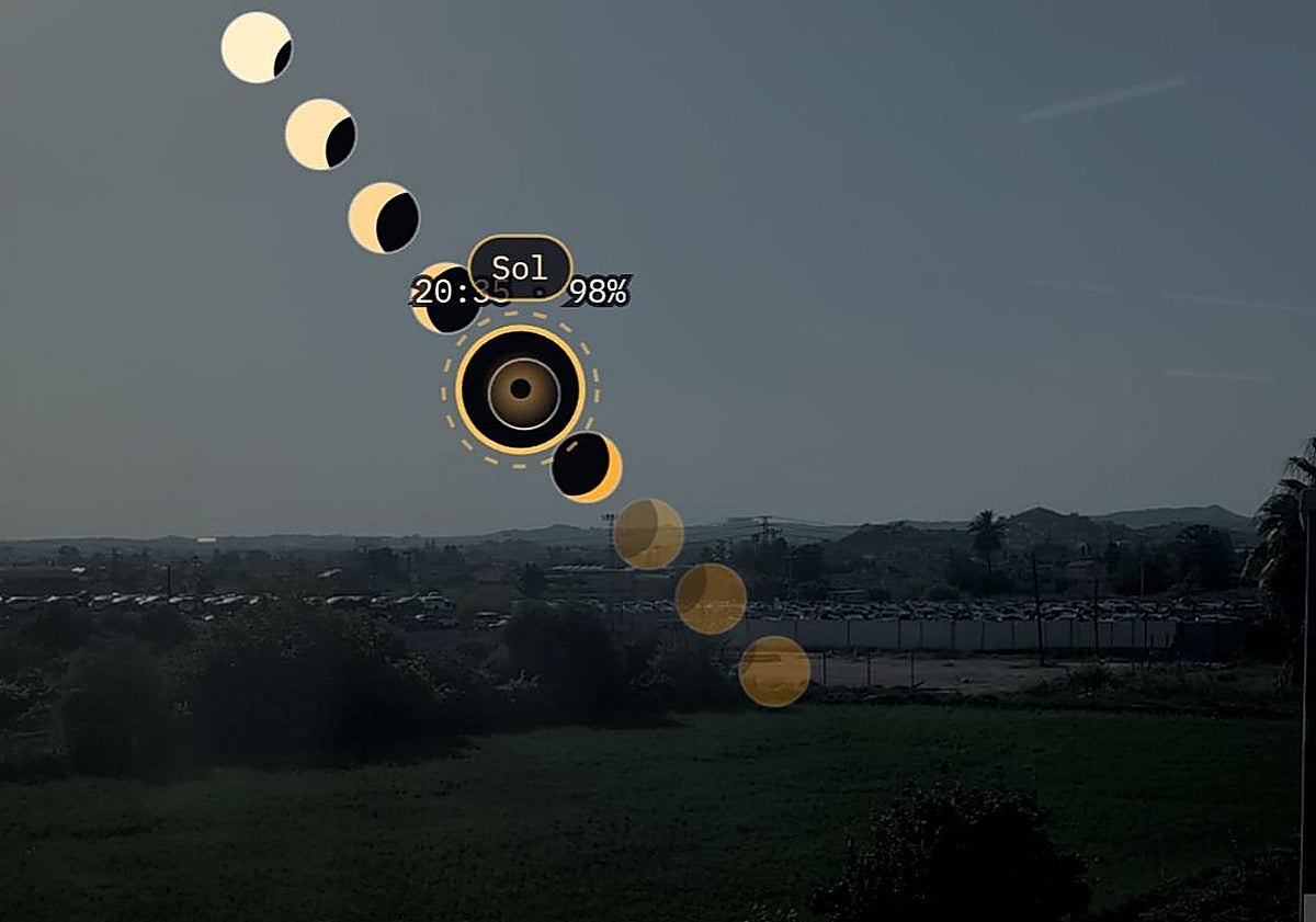Simulación de la visibilidad del eclipse desde un paraje de Monteagudo.