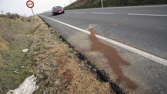Lugar de la carretera TO-3927, a cuatro kilómetros de Fuensalida (Toledo), donde tres niñas fueron atropelladas. 