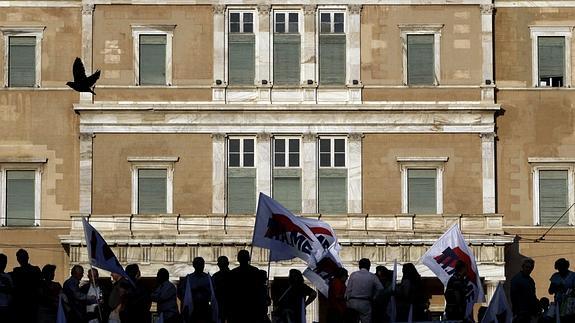 Concentración antiausteridad en Atenas.