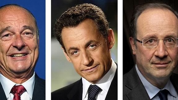 Combo de fotografías de Chirac, Sarkozy y Hollande.