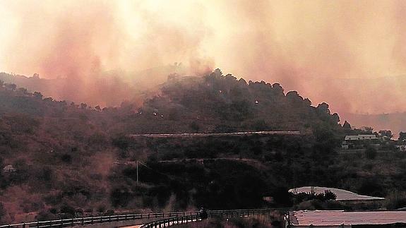 Incendio forestal que se inició el miércoles en Granada.