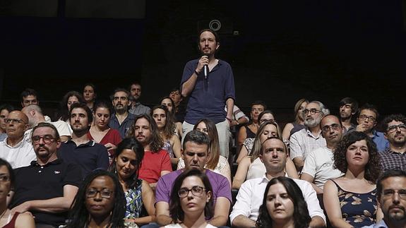 Pablo Iglesias, durante la presentación de su candidatura a las primarias de Podemos.