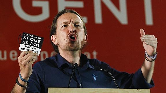 Pablo Iglesias durante el mitin de cierre de campaña de 'Catalunya Sí que es Pot'.