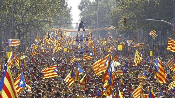 Proliferación de banderas esteladas con motivo de una concentración de la Diada.