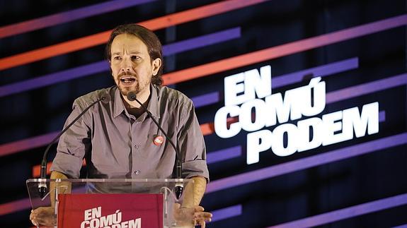 Pablo Iglesias, durante el acto electoral en L'Hospitalet de Llobregat.