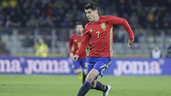 Morata, durante un partido de la selección española. 