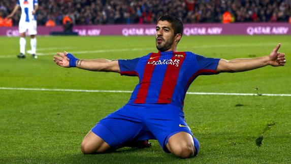 Luis Suárez celebra un gol este año. 