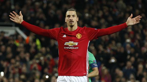 Ibrahimovic, tras marcar con el United. 