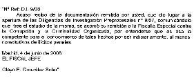 Contestación del fiscal jefe del Tribunal de Cuentas al denunciante informándole de la recepción de la documentación. / LV