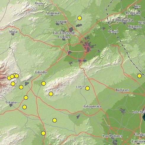 Mapa con los sismos producidos en la Región en las últimas 48 horas. 