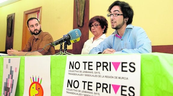 Alberto Alba, del colectivo Galactyco; Liliana Pérez, de Chrysallis, y Gabriel Gómez, de Empodéra-T, ayer, en la rueda de prensa en la que reclamaron un protocolo de identidad de género. 
