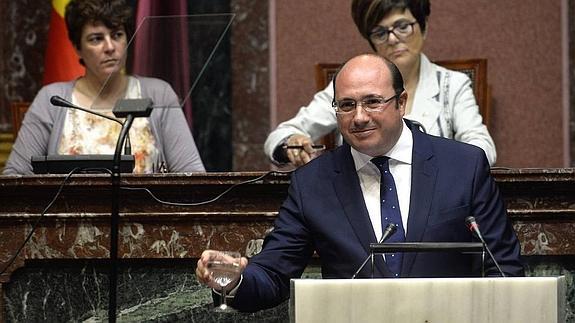 Pedro Antonio Sánchez, durante su discurso de investidura en la Asamblea Regional. 