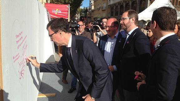 José Ballesta, Pedro Antonio Sánchez, Javier Maroto y Teodoro García, este miércoles, en la plaza de Santo Domingo de Murcia.