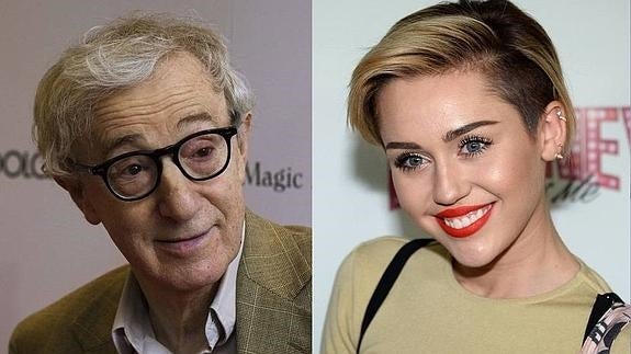 El cineasta neoyorquino Woody Allen, y la cantante Miley Cyrus. 