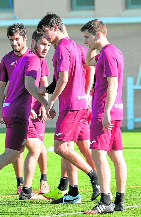 Jonxa Vidal, en primer plano, en el entrenamiento de ayer. 