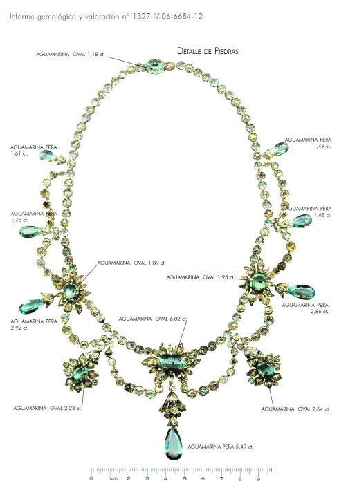 Informe gemológico. Una de las páginas del exhaustivo informe que se realizó al collar de diamantes por el laboratorio valenciano.