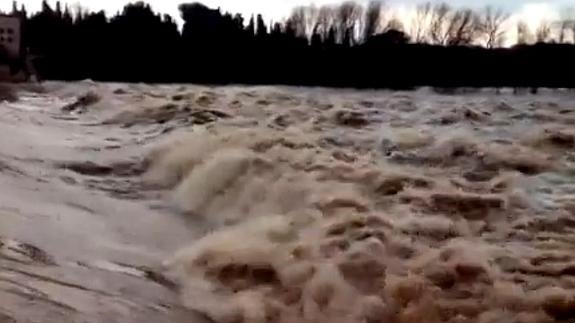 Así bajaba este lunes el Ebro a su paso por Logroño.