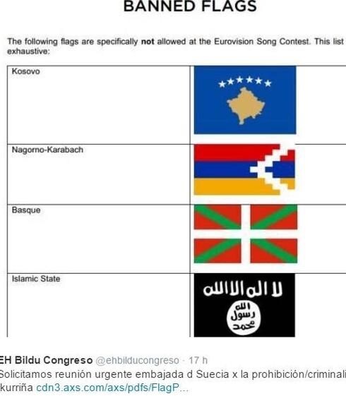 La ikurriña, incluida en la lista negra de banderas del Festival de Eurovisión