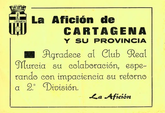 Impreso que circuló por Cartagena en las últimas jornadas de la temporada 1984-85, en el que aficionados locales se mofaban del Murcia, colista de Primera. :: lv