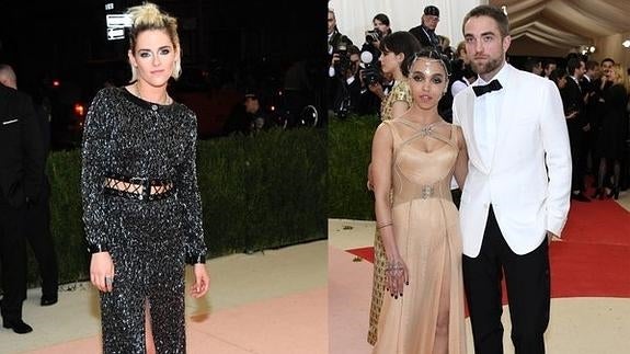 Kristen Stewart, a la izquierda; Robert Pattinson y FKA Twigs en la derecha.