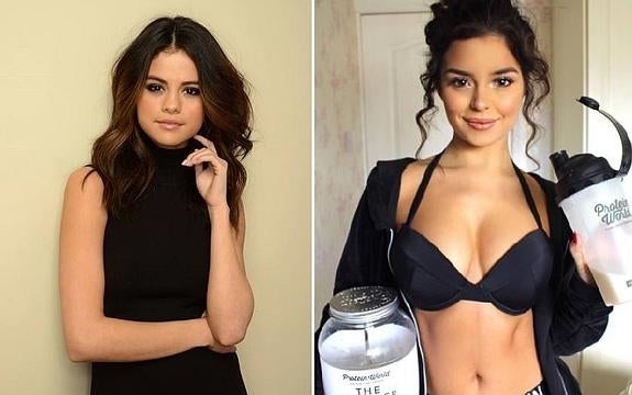 Selena Gomez, la verdadera, y a la derecha, Demi Rose, la que dicen que es su doble británica. 