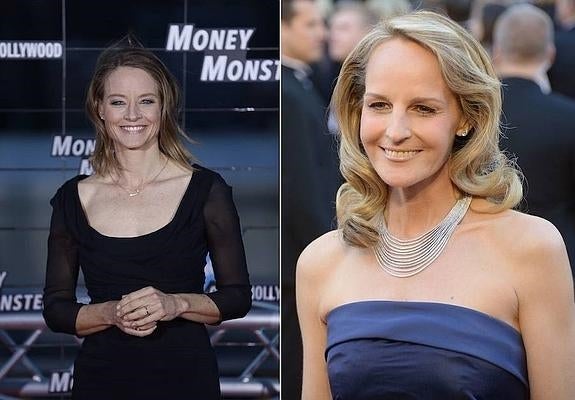 Jodie Foster en la presentación de su última película como directora, 'Money Monster'; y la actriz Helen Hunt en la gala de los Oscars de 2013. 
