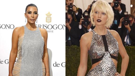 Kim Kardashian, a la derecha, en una fiesta de Grisogono en Suiza; y Taylor Swift durante la pasada Gala MET en Nueva York. 