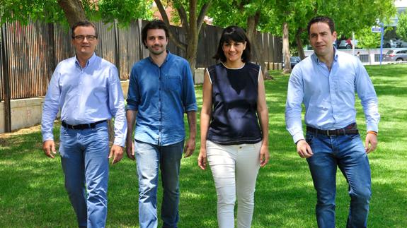 Los candidatos Miguel Garaulet (C’s), Javier Sánchez (Unidos Podemos), María González (PSOE) y Teodoro García (PP), el pasado viernes en Murcia. 