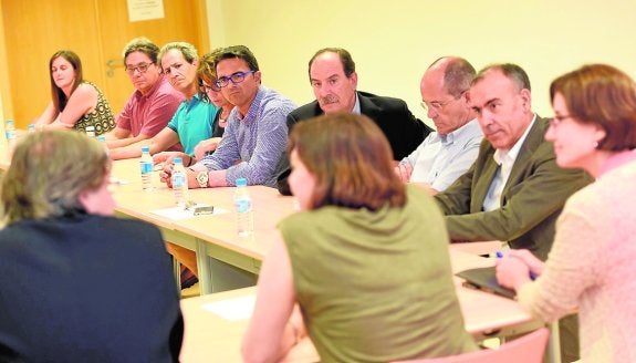 La consejera Encarna Guillén, de espaldas, en el encuentro de investigadores. 