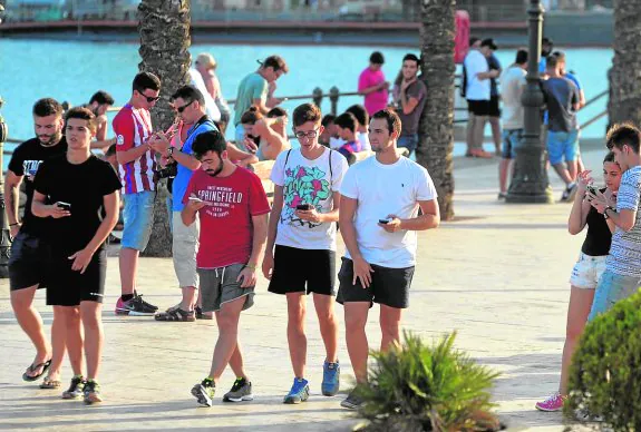 Decenas de jóvenes cazan Pokémon en las inmediaciones del Puerto de Cartagena. 