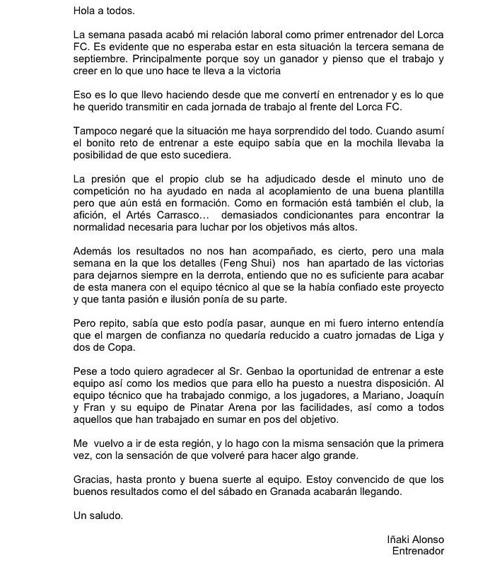 Carta de Iñaki Alonso.