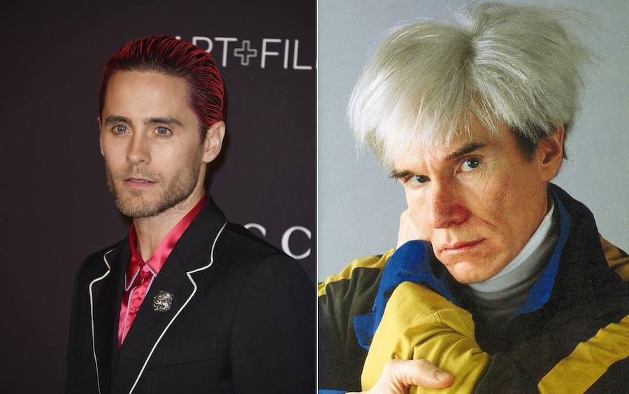 El actor Jared Leto en la gala de LACMA  Art Film en 2015; y el artista Andy Warhol. 