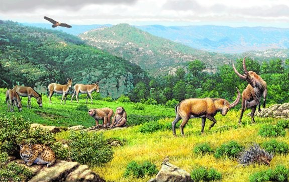 Recreación del entorno del yacimiento de la Sierra de Quibas, en Cañada de la Leña (Abanilla).