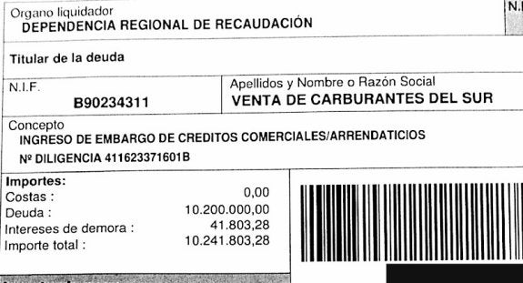 Primera parte del documento de Hacienda dirigido a los clientes de la empresa de Moro en el que se detalla el importe de la deuda.