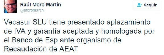 Mensaje de Raúl Moro Martín en su cuenta de Twitter, ayer.