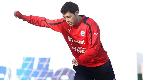 José Rojas durante un entrenamiento con la selección chilena el pasado Mundial de Brasil 2014.