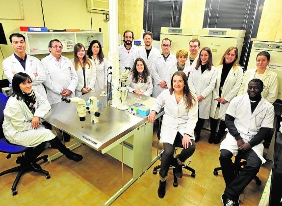 Pilar Coy (sentada a la derecha) con su equipo de Veterinaria de la UMU.