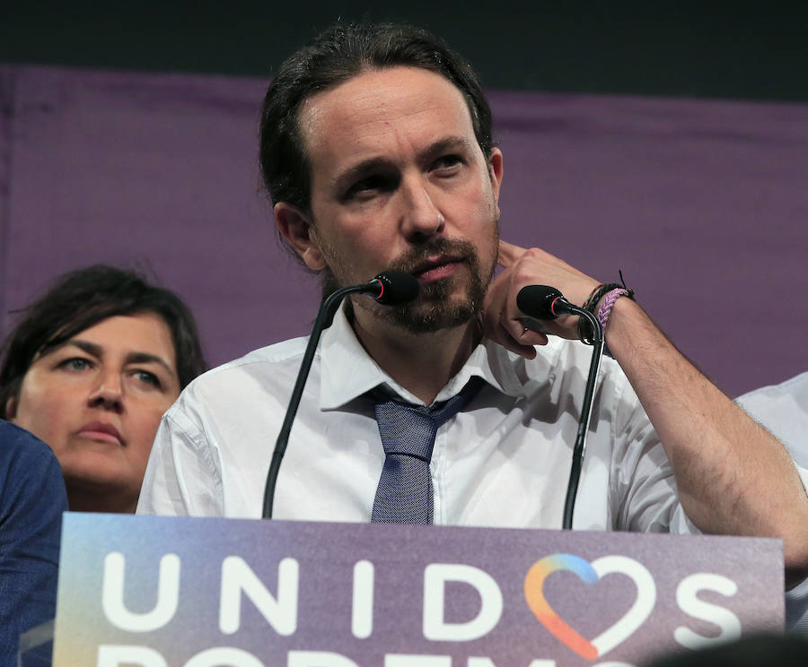 El líder de Unidos Podemos Pablo Iglesias durante su comparecencia ante la prensa.