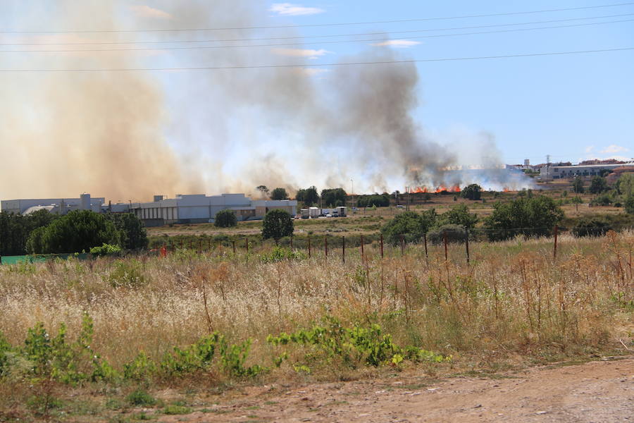 Oteruelo también se ha visto en vuelto en llamas. El incendio que se originó en la tarde de este jueves en el polígono industrial de Trobajo del Camino y en cuya extinción trabajan numerosos medios aéreos y terrestres, ha alcanzado la pedanía de la capital leonesa y se ha aproximado peligrosamente a las viviendas