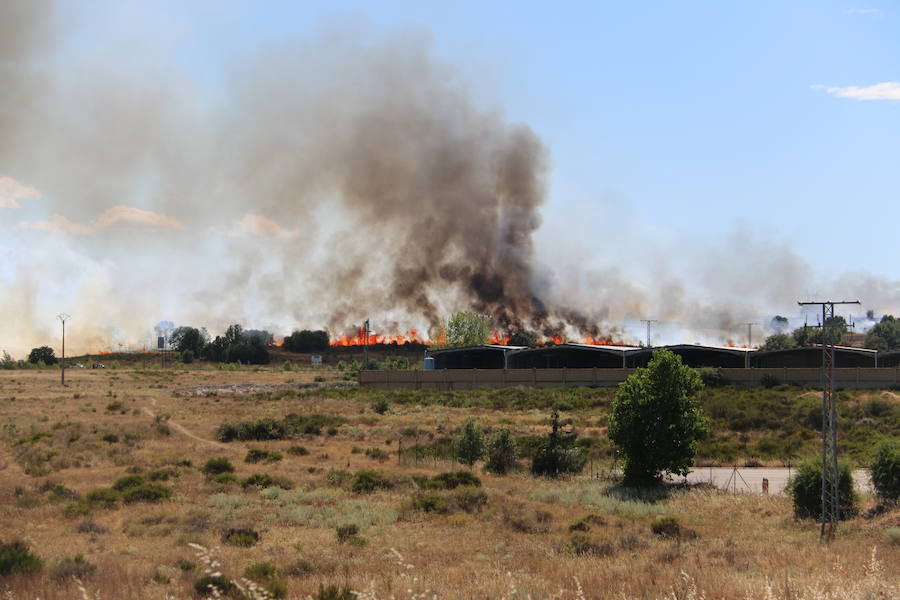 Oteruelo también se ha visto en vuelto en llamas. El incendio que se originó en la tarde de este jueves en el polígono industrial de Trobajo del Camino y en cuya extinción trabajan numerosos medios aéreos y terrestres, ha alcanzado la pedanía de la capital leonesa y se ha aproximado peligrosamente a las viviendas