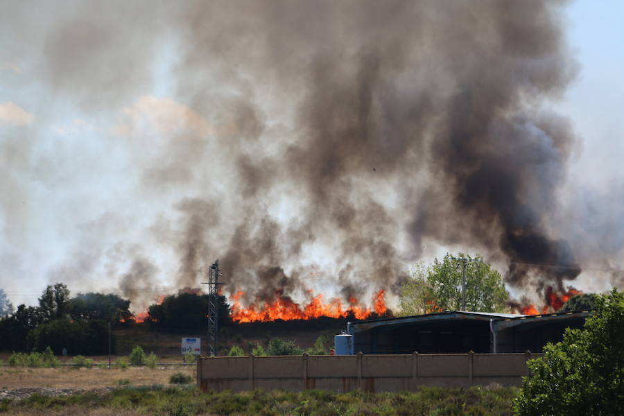 Oteruelo también se ha visto en vuelto en llamas. El incendio que se originó en la tarde de este jueves en el polígono industrial de Trobajo del Camino y en cuya extinción trabajan numerosos medios aéreos y terrestres, ha alcanzado la pedanía de la capital leonesa y se ha aproximado peligrosamente a las viviendas