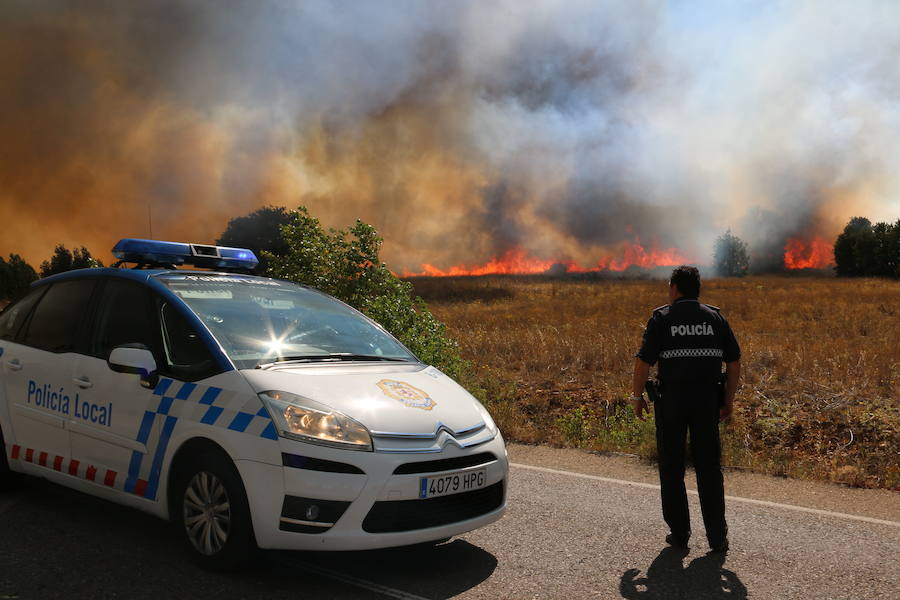 Oteruelo también se ha visto en vuelto en llamas. El incendio que se originó en la tarde de este jueves en el polígono industrial de Trobajo del Camino y en cuya extinción trabajan numerosos medios aéreos y terrestres, ha alcanzado la pedanía de la capital leonesa y se ha aproximado peligrosamente a las viviendas